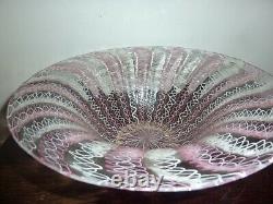 Italian Art Glass 26 CM Wide Bowl With White & Pink Latticino/ Zanfirico Pattern