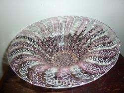 Italian Art Glass 26 CM Wide Bowl With White & Pink Latticino/ Zanfirico Pattern