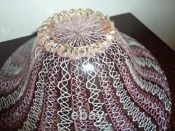 Italian Art Glass 26 CM Wide Bowl With White & Pink Latticino/ Zanfirico Pattern