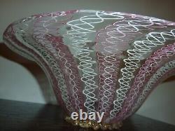 Italian Art Glass 26 CM Wide Bowl With White & Pink Latticino/ Zanfirico Pattern