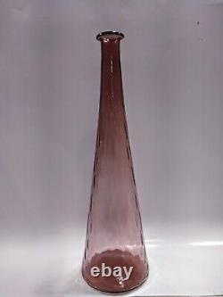 Italian Empoli Art Glass Rare Optical Pink Color Decanter No Stopper