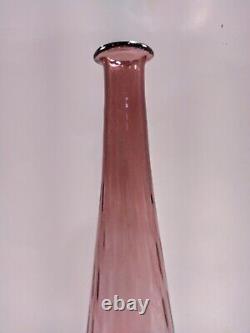 Italian Empoli Art Glass Rare Optical Pink Color Decanter No Stopper