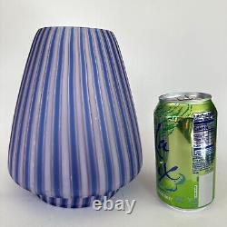 Italian Hand Blown Art Glass Vase Cane Ribbon Vtg MCM Blue Pink Stripe Murano 8