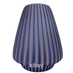Italian Hand Blown Art Glass Vase Cane Ribbon Vtg MCM Blue Pink Stripe Murano 8