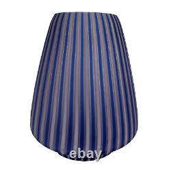 Italian Hand Blown Art Glass Vase Cane Ribbon Vtg MCM Blue Pink Stripe Murano 8