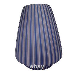 Italian Hand Blown Art Glass Vase Cane Ribbon Vtg MCM Blue Pink Stripe Murano 8