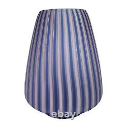Italian Hand Blown Art Glass Vase Cane Ribbon Vtg MCM Blue Pink Stripe Murano 8