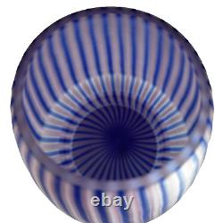 Italian Hand Blown Art Glass Vase Cane Ribbon Vtg MCM Blue Pink Stripe Murano 8