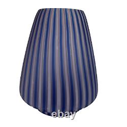 Italian Hand Blown Art Glass Vase Cane Ribbon Vtg MCM Blue Pink Stripe Murano 8