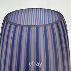 Italian Hand Blown Art Glass Vase Cane Ribbon Vtg MCM Blue Pink Stripe Murano 8