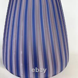 Italian Hand Blown Art Glass Vase Cane Ribbon Vtg MCM Blue Pink Stripe Murano 8
