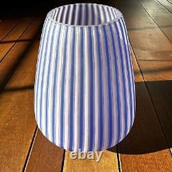 Italian Hand Blown Art Glass Vase Cane Ribbon Vtg MCM Blue Pink Stripe Murano 8