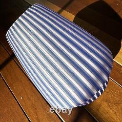 Italian Hand Blown Art Glass Vase Cane Ribbon Vtg MCM Blue Pink Stripe Murano 8
