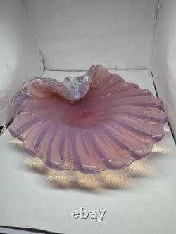 Italian Murano Art Glass Scallop Clam Shell Bowl Pink Opalescent 8 1/4 MCM