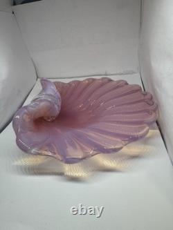Italian Murano Art Glass Scallop Clam Shell Bowl Pink Opalescent 8 1/4 MCM