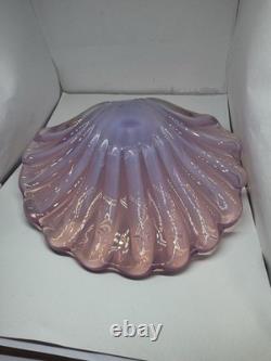 Italian Murano Art Glass Scallop Clam Shell Bowl Pink Opalescent 8 1/4 MCM