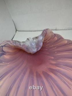Italian Murano Art Glass Scallop Clam Shell Bowl Pink Opalescent 8 1/4 MCM