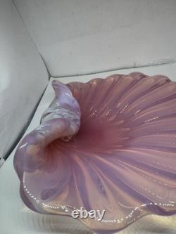 Italian Murano Art Glass Scallop Clam Shell Bowl Pink Opalescent 8 1/4 MCM