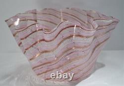 Italian Murano Blown Art Glass Pink Latticinio Ribbon Large Venini Vase