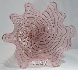 Italian Murano Blown Art Glass Pink Latticinio Ribbon Large Venini Vase