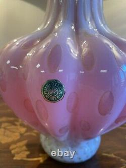 Italian Murano Pink Opaline Glass Lamp Pair With Matching Vase