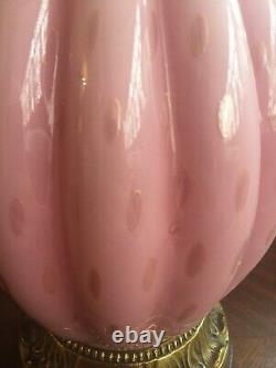 Italian Murano Pink Opaline Glass Lamp Pair With Matching Vase