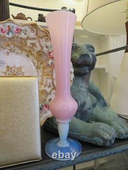 Italian Murano Pink and White Opalescent Opaline Art Glass Vase