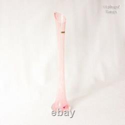 Italian Vintage 1980 Pink Flecked Art Glass Tall Solifleur Stem Vase Mouth Blown
