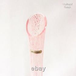 Italian Vintage 1980 Pink Flecked Art Glass Tall Solifleur Stem Vase Mouth Blown