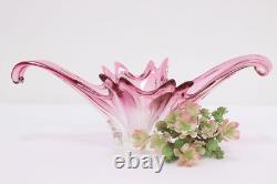 Italian Vintage Blown Pink Art Glass Sculpture Bowl, Murano #54027