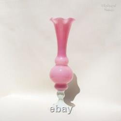 Italian Vintage EMPOLI 60s-70s Tall Vintage Rose Pink Vase w White Opaline Stem