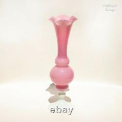 Italian Vintage EMPOLI 60s-70s Tall Vintage Rose Pink Vase w White Opaline Stem