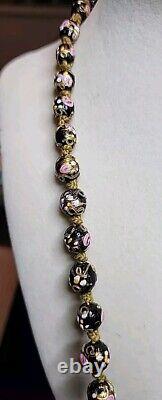 Italian venetian murano black pink wedding cake art glass necklace