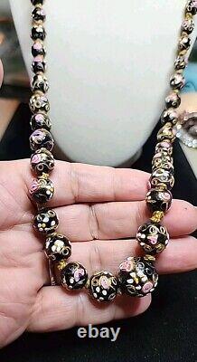 Italian venetian murano black pink wedding cake art glass necklace