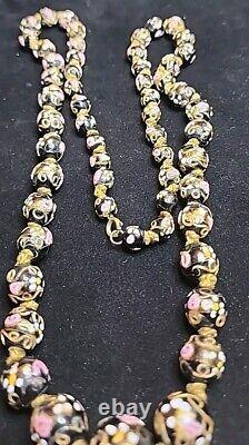 Italian venetian murano black pink wedding cake art glass necklace