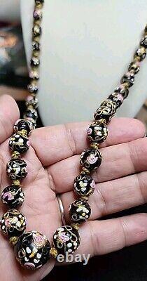 Italian venetian murano black pink wedding cake art glass necklace