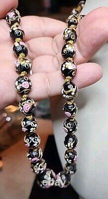 Italian venetian murano black pink wedding cake art glass necklace