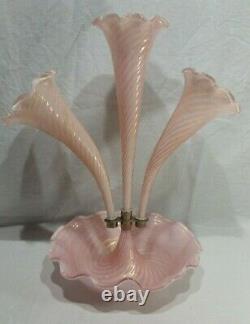 Italy Murano Art Glass Epergne Pink Cased with Gold Mica Fratelli Toso