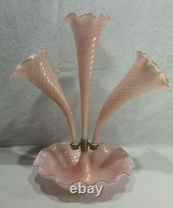 Italy Murano Art Glass Epergne Pink Cased with Gold Mica Fratelli Toso