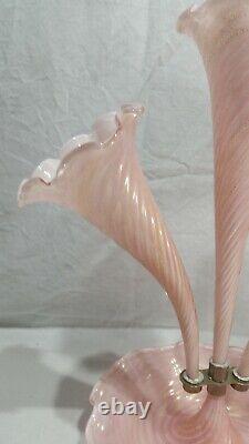 Italy Murano Art Glass Epergne Pink Cased with Gold Mica Fratelli Toso