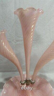 Italy Murano Art Glass Epergne Pink Cased with Gold Mica Fratelli Toso