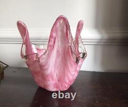 Iwata Toshichi Large Rare Studio Glass Vase Pink Streak 3 Point Original Label