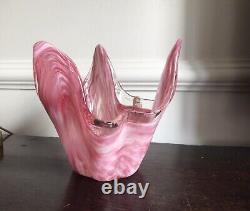 Iwata Toshichi Large Rare Studio Glass Vase Pink Streak 3 Point Original Label