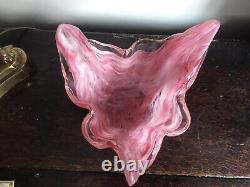 Iwata Toshichi Large Rare Studio Glass Vase Pink Streak 3 Point Original Label