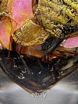JEAN CLAUDE NOVARO ART GLASS Pretty In Pink And Gold About 7.5 Valentines Gift