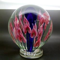 JOHN LOTTON Pink Flowers Glass Orb Globe Sculpture/Paperweight, Apr 7(dia)