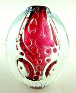 Jan-Erik Ritzman Magenta Heavy Glass Vase For Transjo Signed Art Glass 5 1/2