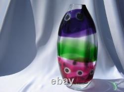 Jane Charles Art Glass Crystal Vase Green Purple Cranberry Pink Signed