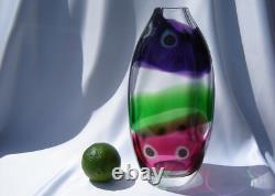 Jane Charles Art Glass Crystal Vase Green Purple Cranberry Pink Signed