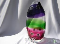 Jane Charles Art Glass Crystal Vase Green Purple Cranberry Pink Signed